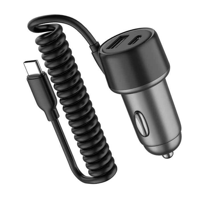 DAB702 Car charger with built-in spring USB-C cable