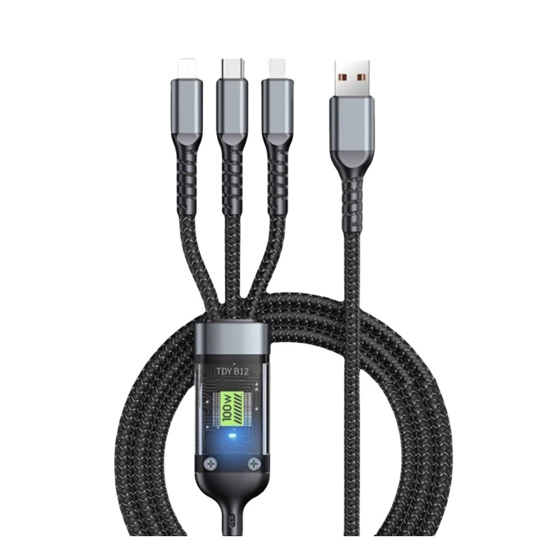 DAC303 3-in-1 Nylon Braid USB Cable（max 100w)