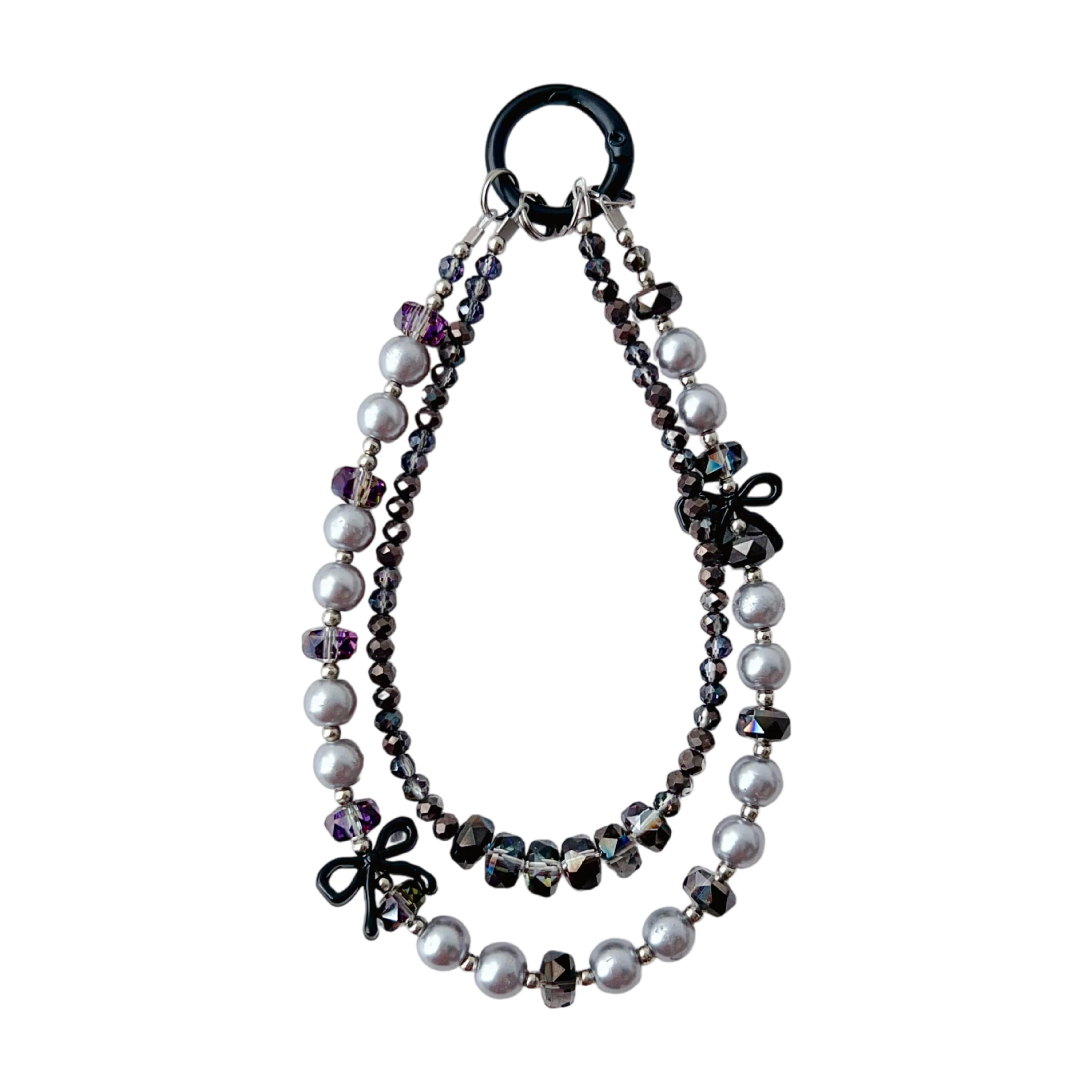 Double-Chain Crystal Bow Phone Strap