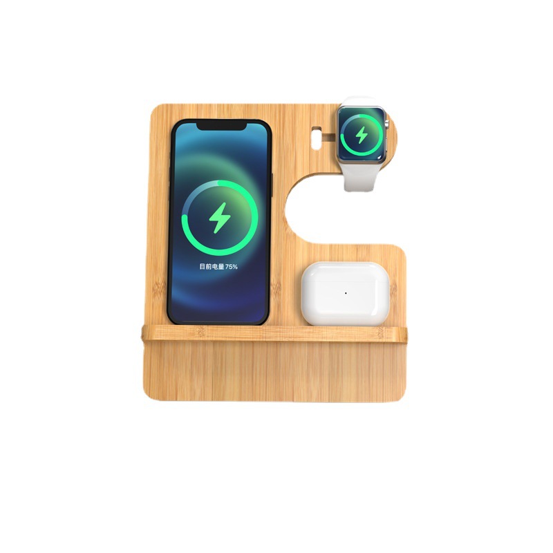 IW11 3-in-1 FSC Bamboo Wireless Charger with Phone Stand